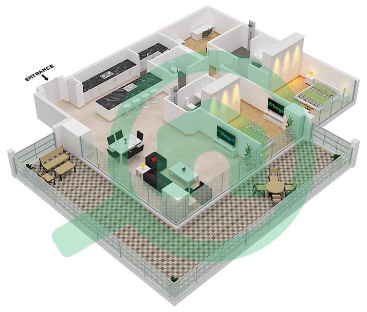 Six Senses Residences - 2 Bedroom Penthouse Type/unit A3/03 FLOOR 8 Floor plan interactive3D