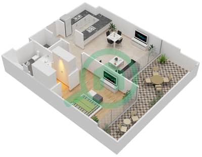 المخططات الطابقية لتصميم النموذج / الوحدة 1G/5,7,6,13 شقة 1 غرفة نوم - 1 ملبيري