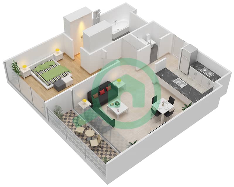 Mulberry 1 - 1 Bedroom Apartment Type/unit 1A/7,11,21,23 Floor plan Floor 3,5 interactive3D