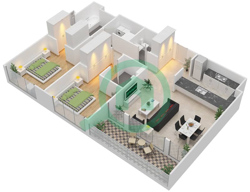 Mulberry 1 - 2 Bedroom Apartment Type/unit 1A/3,5,14,16,19,20 Floor plan Floor 3 interactive3D