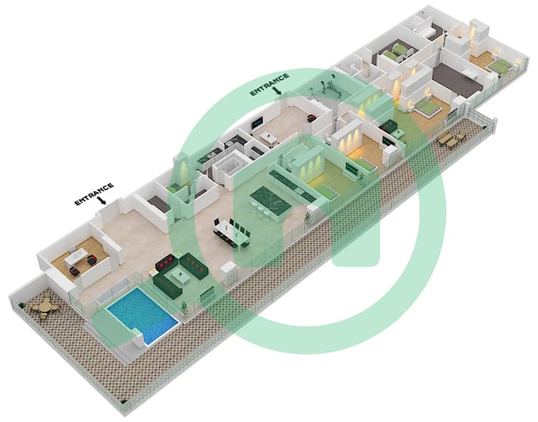六善公寓 - 4 卧室顶楼公寓类型／单位D3/2 FLOOR 9戶型图 interactive3D