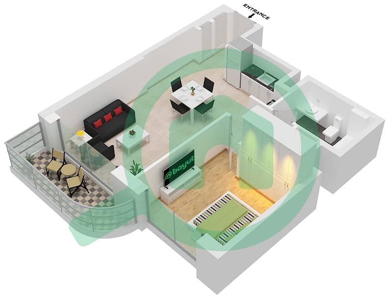 Palace Beach Residence - 1 Bedroom Apartment Type/unit 5C,UNIT 02 Floor plan Level 2&6 interactive3D