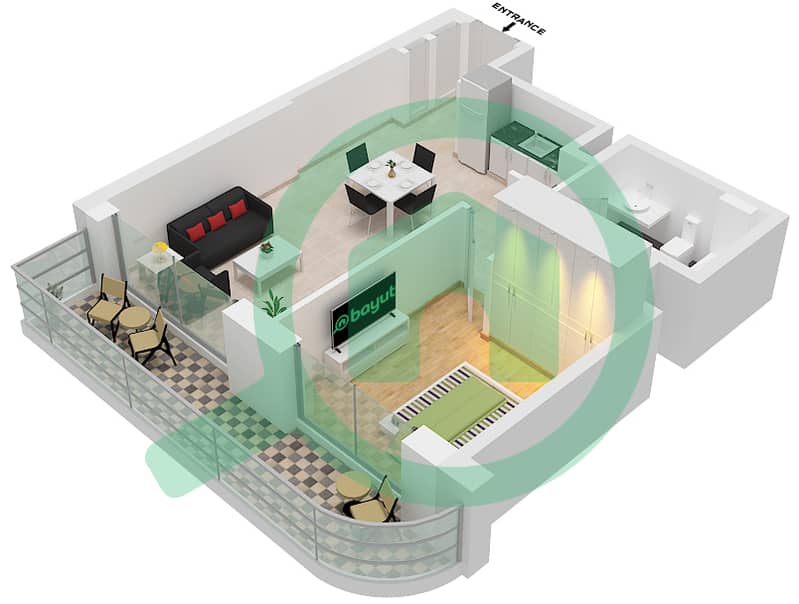 المخططات الطابقية لتصميم النموذج / الوحدة 4C,UNIT 01 شقة 1 غرفة نوم - بالاس بيتش ريزيدنس Level 5 interactive3D