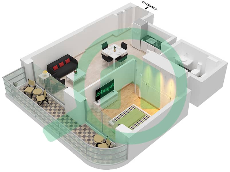 Резиденс Палас Бич - Апартамент 1 Спальня планировка Тип/мера 4A,UNIT 04 Level 1&3 interactive3D