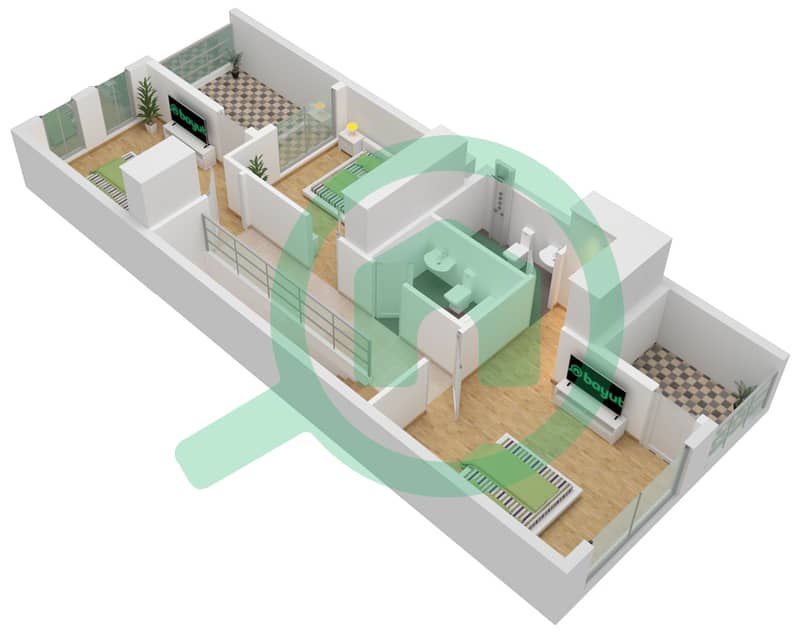Portofino - 3 Bedroom Townhouse Type BL-3-M Floor plan First Floor interactive3D