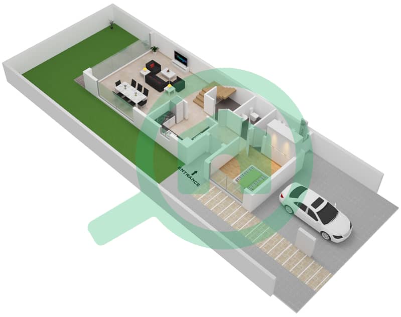 المخططات الطابقية لتصميم النموذج BL-5-M تاون هاوس 5 غرف نوم - بورتوفينو Ground Floor interactive3D