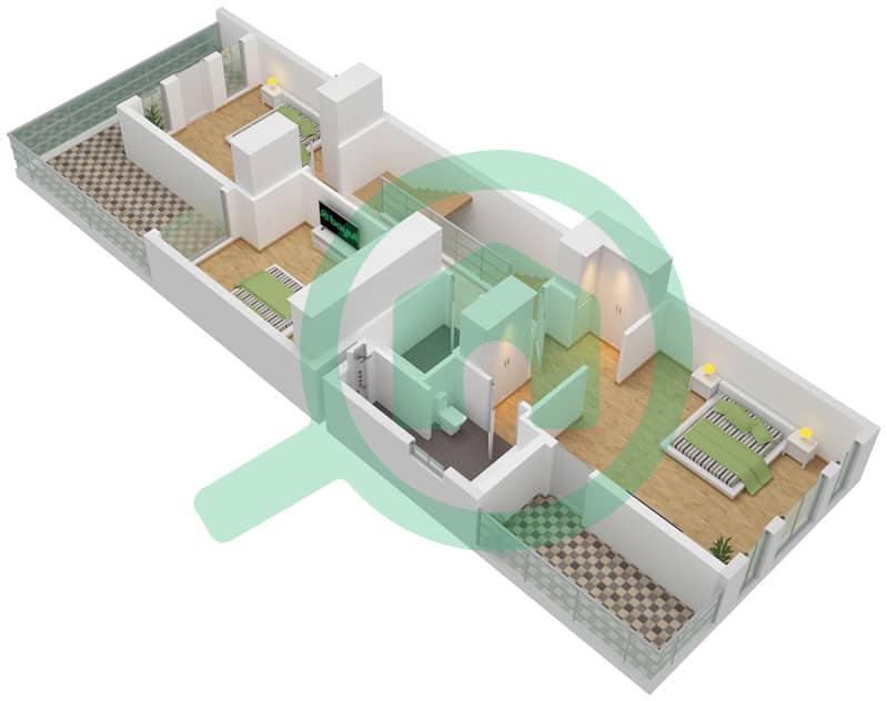 المخططات الطابقية لتصميم النموذج BL-5-M تاون هاوس 5 غرف نوم - بورتوفينو First Floor interactive3D
