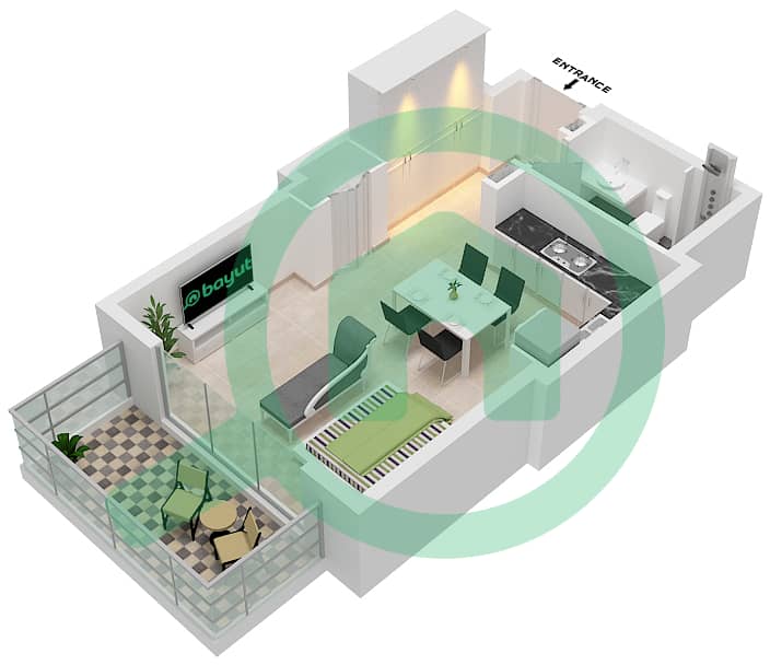 Berkeley Place - Studio Apartment Type A Floor plan interactive3D