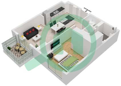 المخططات الطابقية لتصميم النموذج D شقة 1 غرفة نوم - بيركلي بليس