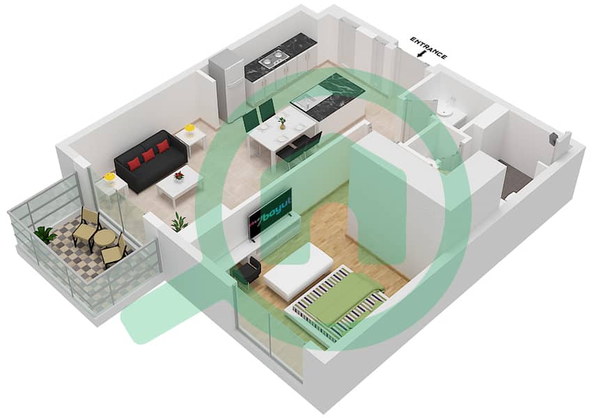 Berkeley Place - 1 Bedroom Apartment Type D Floor plan interactive3D