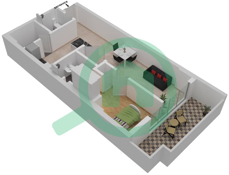 المخططات الطابقية لتصميم النموذج A. شقة 1 غرفة نوم - ICE بايStree interactive3D