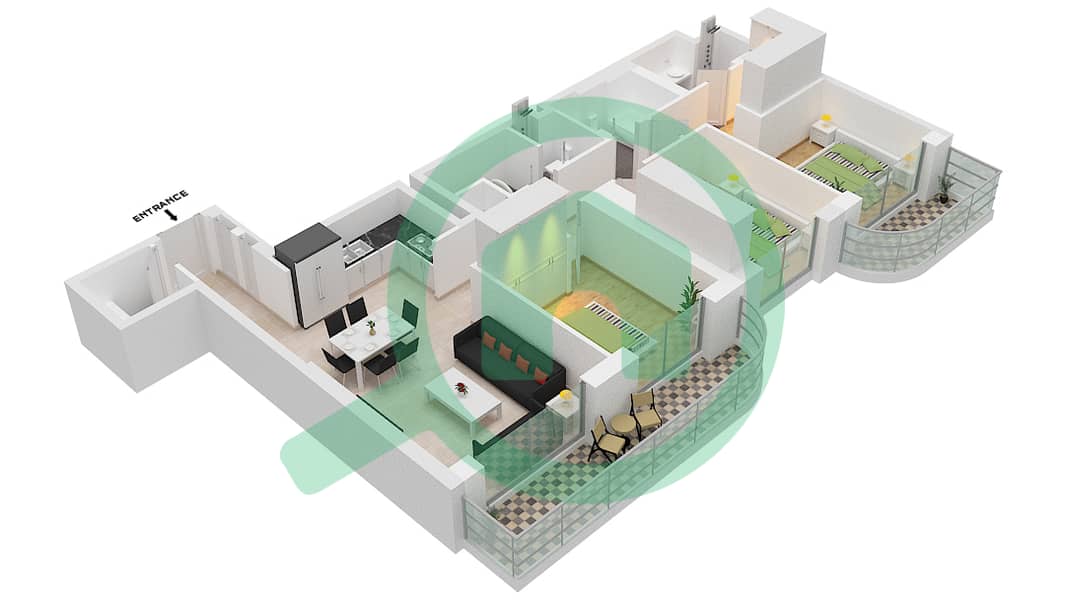 Резиденс Палас Бич - Апартамент 3 Cпальни планировка Тип/мера 4A,UNIT 04 Level 37 interactive3D