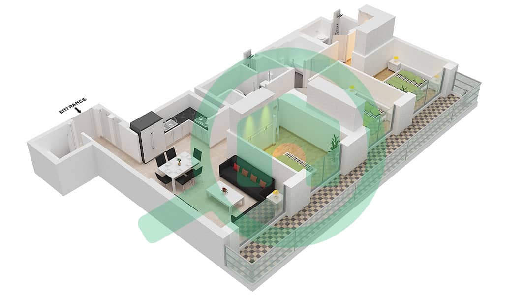 Резиденс Палас Бич - Апартамент 3 Cпальни планировка Тип/мера 4B,UNIT 04 Level 38,39 interactive3D