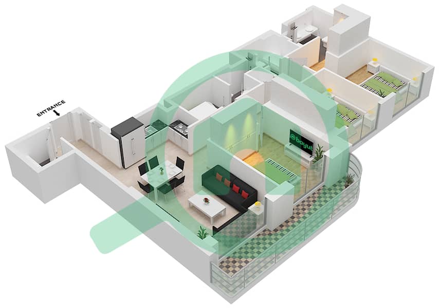 Резиденс Палас Бич - Апартамент 3 Cпальни планировка Тип/мера 5A,UNIT 05 Level 37 interactive3D