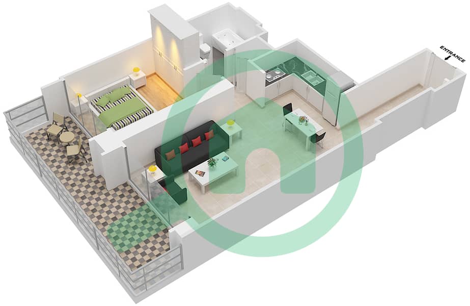 المخططات الطابقية لتصميم الوحدة 2 FLOOR 2 شقة 1 غرفة نوم - ذا جراند interactive3D
