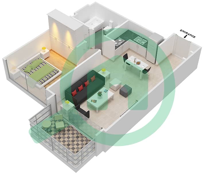 المخططات الطابقية لتصميم الوحدة 4 FLOOR 2 شقة 1 غرفة نوم - ذا جراند interactive3D