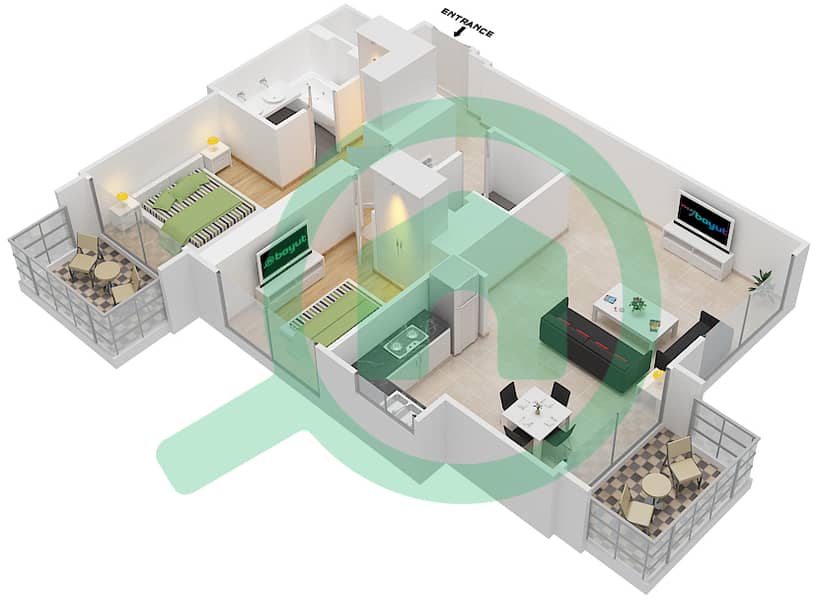 المخططات الطابقية لتصميم الوحدة 2 FLOOR 3-23,25-48 شقة 2 غرفة نوم - ذا جراند interactive3D