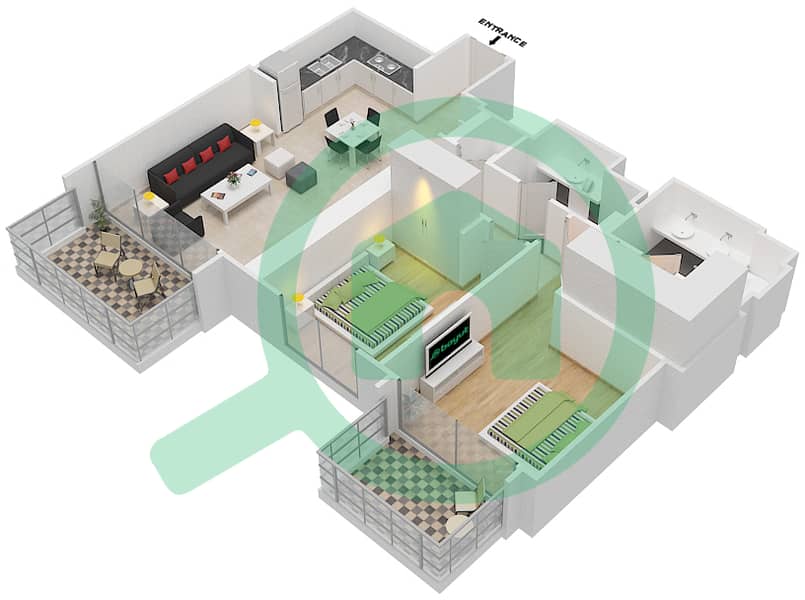 Гранд - Апартамент 2 Cпальни планировка Единица измерения 4 FLOOR 3-23 interactive3D