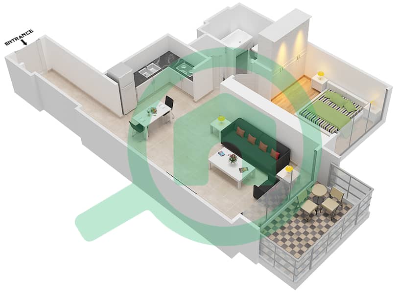 格兰德大厦 - 1 卧室公寓单位5 FLOOR 3-23,25-48戶型图 interactive3D