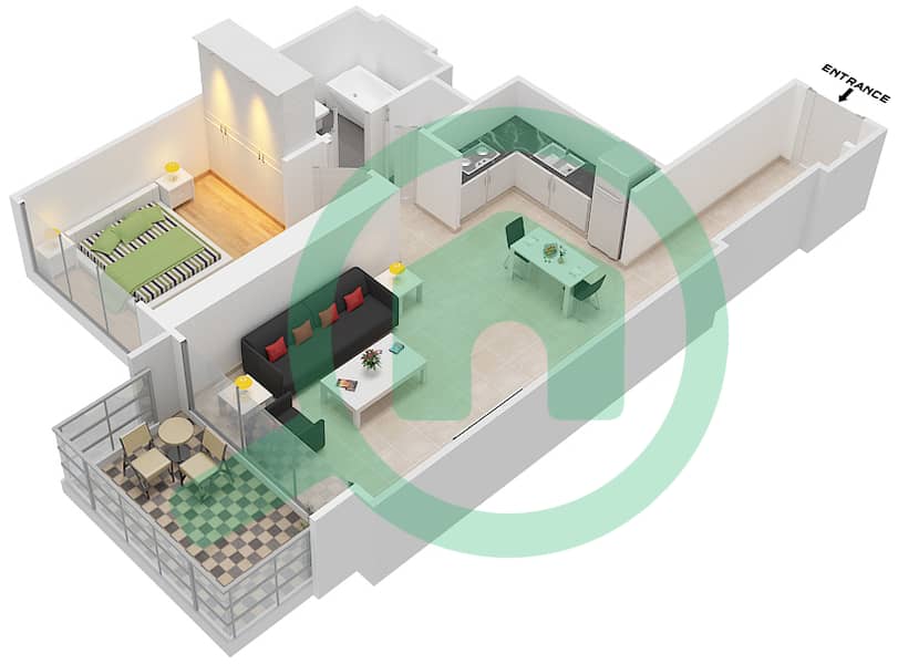 المخططات الطابقية لتصميم الوحدة 6 FLOOR 3-23,25-48 شقة 1 غرفة نوم - ذا جراند interactive3D
