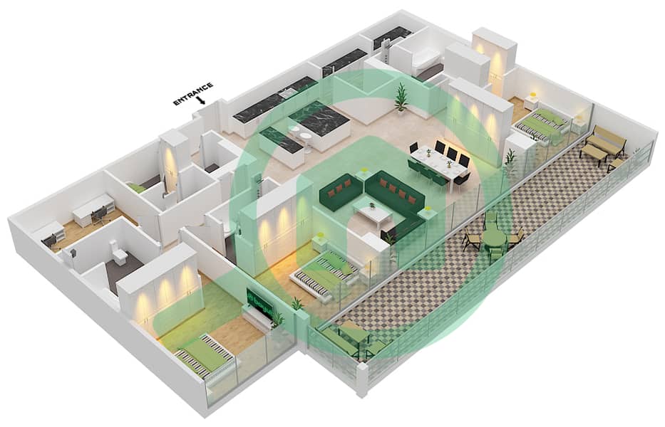 المخططات الطابقية لتصميم النموذج / الوحدة B1/2  FLOOR 1 بنتهاوس 3 غرف نوم - سيكس سينسيز ريزيدنس interactive3D