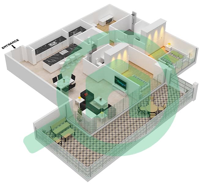 المخططات الطابقية لتصميم النموذج / الوحدة A3/6  FLOOR 1 بنتهاوس 2 غرفة نوم - سيكس سينسيز ريزيدنس interactive3D