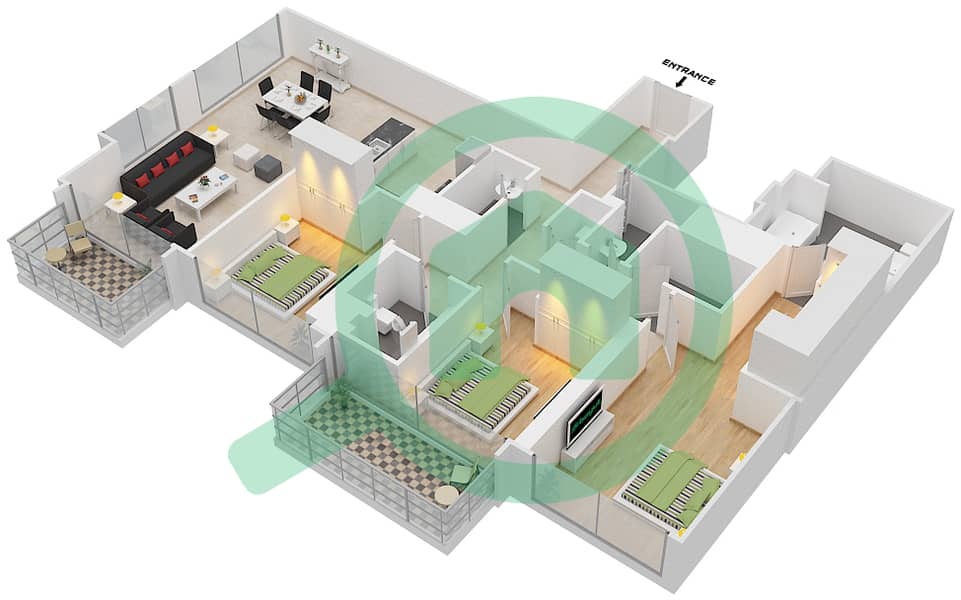 Гранд - Апартамент 3 Cпальни планировка Единица измерения 5 FLOOR 50-59 interactive3D