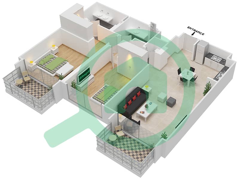 Гранд - Апартамент 2 Cпальни планировка Единица измерения 6 FLOOR 50-59 interactive3D