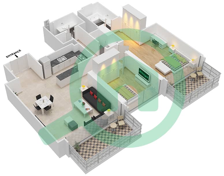 المخططات الطابقية لتصميم الوحدة 4 FLOOR 61-62 بنتهاوس 2 غرفة نوم - ذا جراند interactive3D