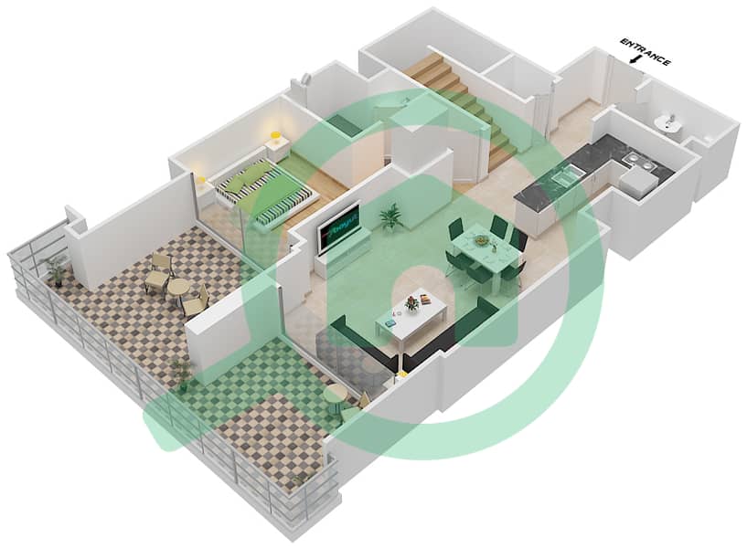 المخططات الطابقية لتصميم الوحدة 1 تاون هاوس 3 غرف نوم - ذا جراند Ground Floor interactive3D