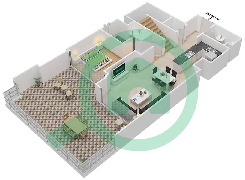المخططات الطابقية لتصميم الوحدة 2 تاون هاوس 3 غرف نوم - ذا جراند Ground Floor interactive3D