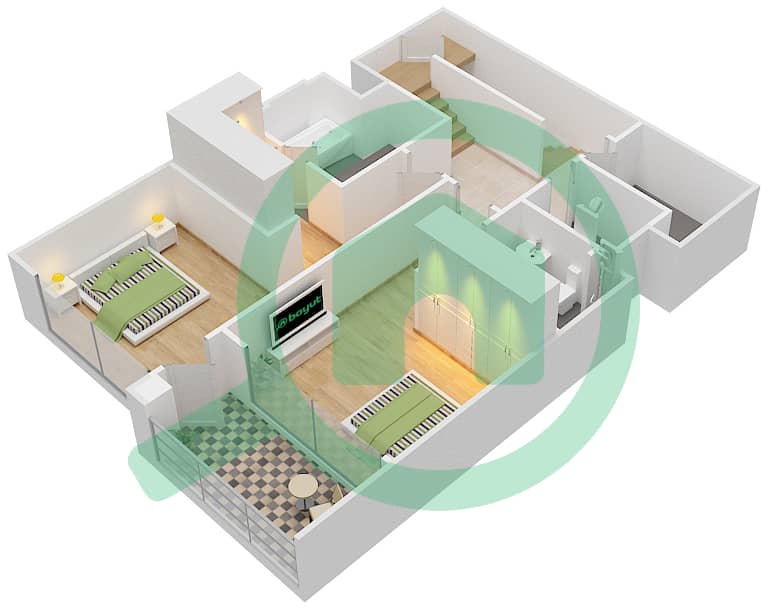 المخططات الطابقية لتصميم الوحدة 2 تاون هاوس 3 غرف نوم - ذا جراند First Floor interactive3D