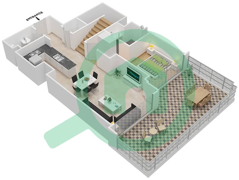 المخططات الطابقية لتصميم الوحدة 3 تاون هاوس 3 غرف نوم - ذا جراند Ground Floor interactive3D