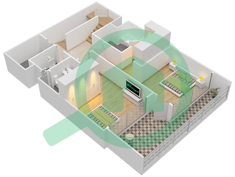 Гранд - Таунхаус 3 Cпальни планировка Единица измерения 3 First Floor interactive3D