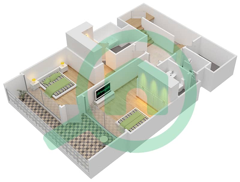 المخططات الطابقية لتصميم الوحدة 4 تاون هاوس 4 غرف نوم - ذا جراند First Floor interactive3D