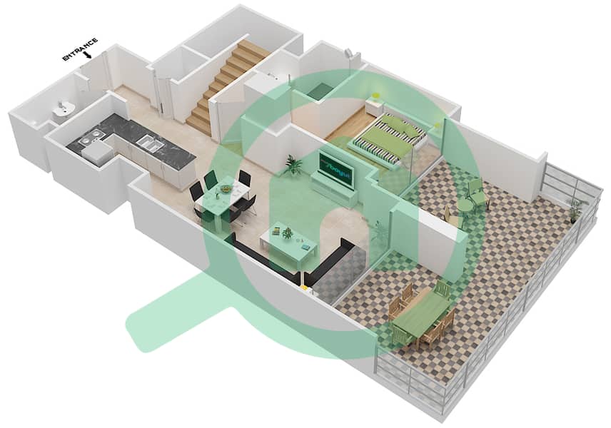 المخططات الطابقية لتصميم الوحدة 5 تاون هاوس 3 غرف نوم - ذا جراند Ground Floor interactive3D
