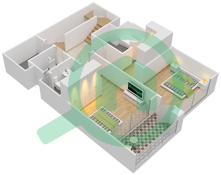 المخططات الطابقية لتصميم الوحدة 5 تاون هاوس 3 غرف نوم - ذا جراند First Floor interactive3D
