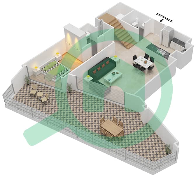 المخططات الطابقية لتصميم الوحدة 15 تاون هاوس 3 غرف نوم - ذا جراند Ground Floor interactive3D