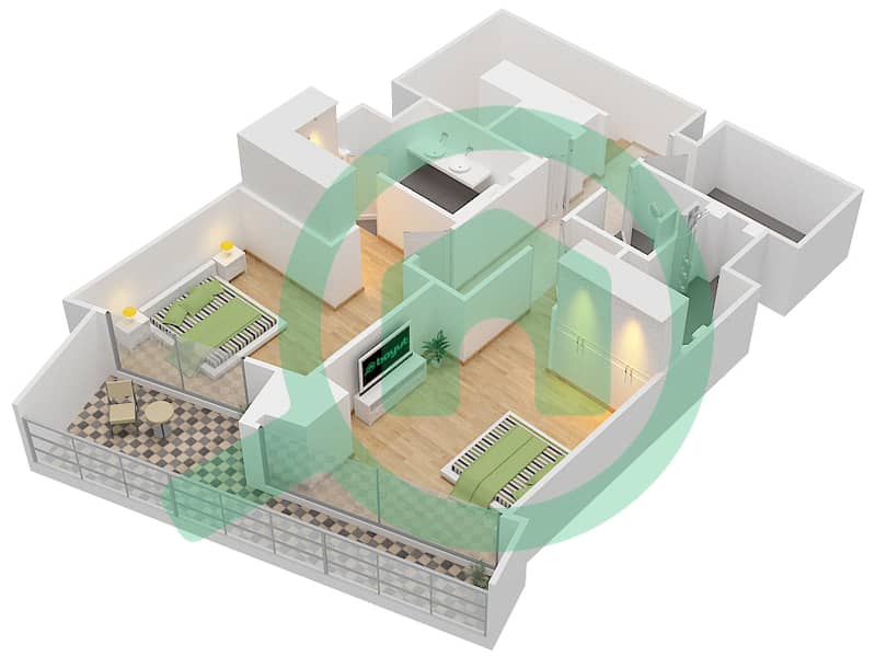 Гранд - Таунхаус 3 Cпальни планировка Единица измерения 14 First Floor interactive3D