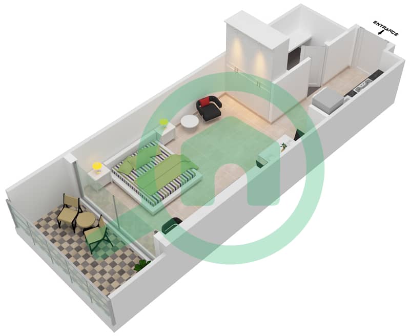 المخططات الطابقية لتصميم الوحدة 13 FLOOR 5 شقة استوديو - داماك ميزون ماجستين interactive3D