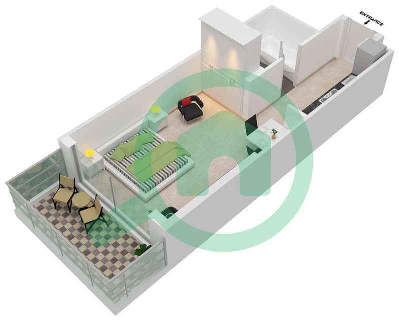 المخططات الطابقية لتصميم الوحدة 10 FLOOR 4 شقة استوديو - داماك ميزون ماجستين interactive3D