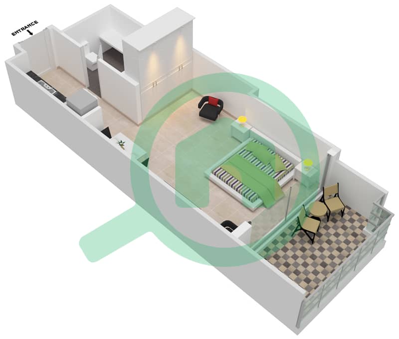 المخططات الطابقية لتصميم الوحدة 2 FLOOR 5 شقة استوديو - داماك ميزون ماجستين interactive3D