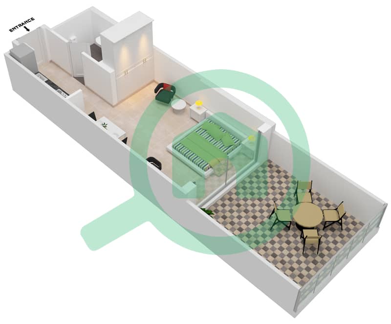 المخططات الطابقية لتصميم الوحدة 22 FLOOR 4 شقة استوديو - داماك ميزون ماجستين interactive3D