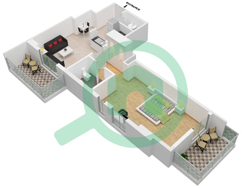 المخططات الطابقية لتصميم الوحدة 13A FLOOR 19 شقة 1 غرفة نوم - داماك ميزون ماجستين interactive3D