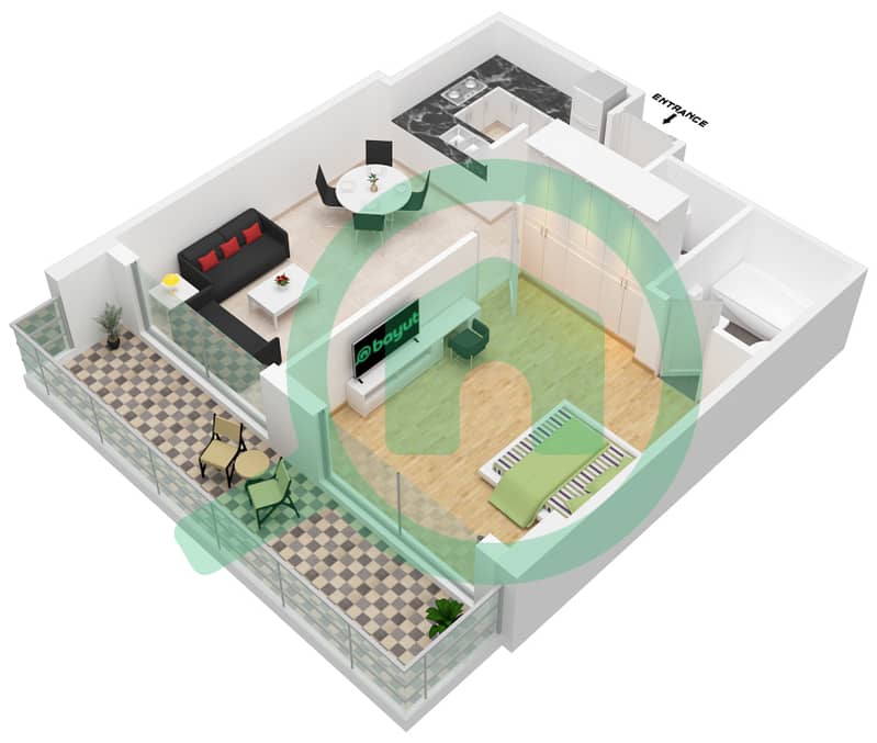 المخططات الطابقية لتصميم الوحدة 13 FLOOR 19 شقة 1 غرفة نوم - داماك ميزون ماجستين interactive3D