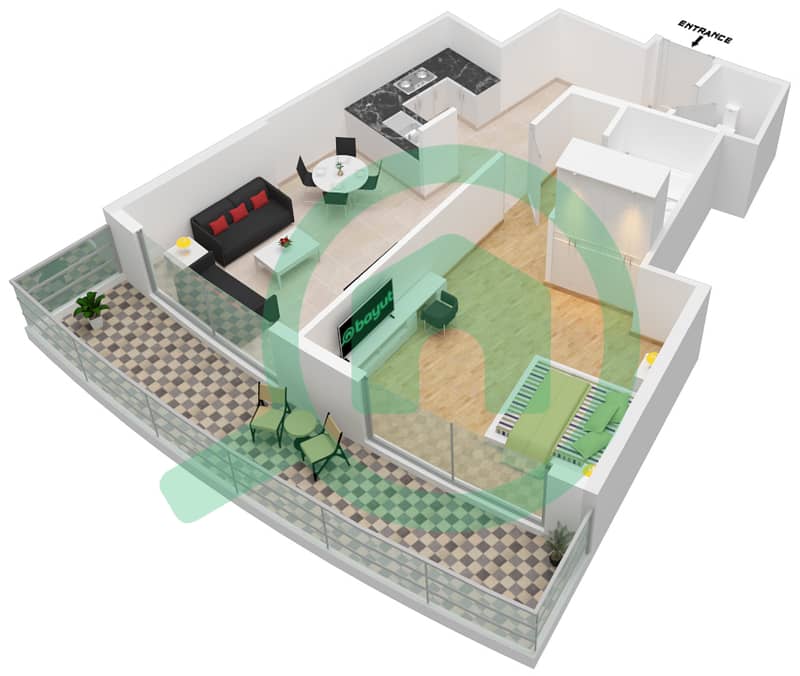 المخططات الطابقية لتصميم الوحدة 5A FLOOR 4 شقة 1 غرفة نوم - داماك ميزون ماجستين interactive3D
