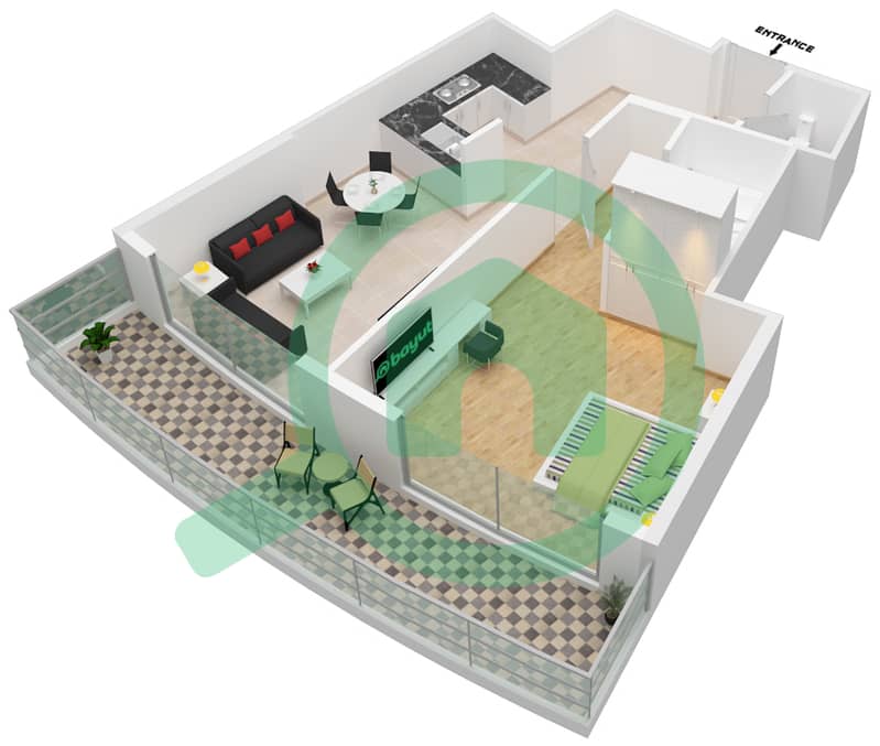 المخططات الطابقية لتصميم الوحدة 6A FLOOR 5 شقة 1 غرفة نوم - داماك ميزون ماجستين interactive3D
