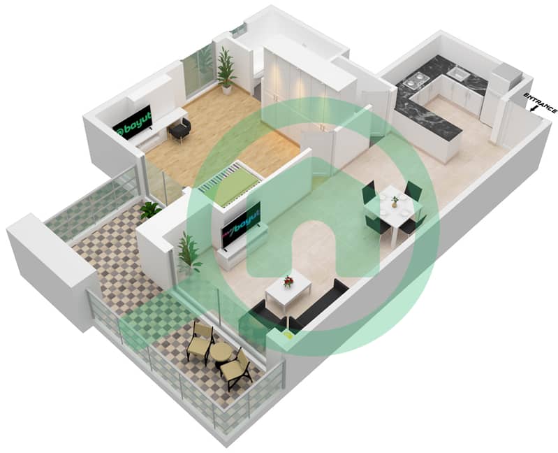 المخططات الطابقية لتصميم الوحدة 13A FLOOR 5 شقة 1 غرفة نوم - داماك ميزون ماجستين interactive3D