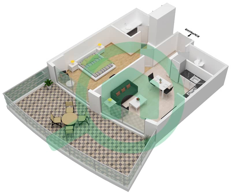 المخططات الطابقية لتصميم الوحدة 10 FLOOR 19 شقة 1 غرفة نوم - داماك ميزون ماجستين interactive3D