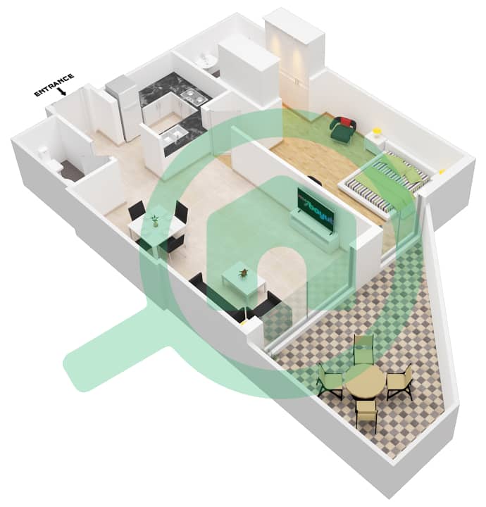 DAMAC Maison Majestine - 1 Bedroom Apartment Unit 19 FLOOR 4 Floor plan interactive3D